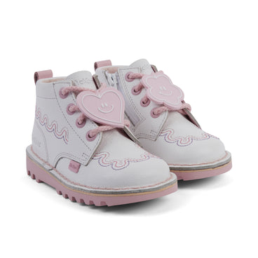 Front ¾ right of Infant Girl's Kick Hi Wave Leather White
