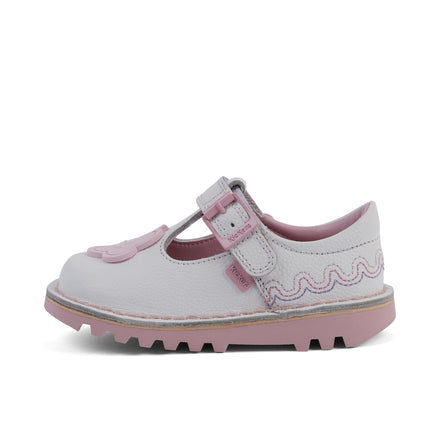 Left side view of Infant Girl's T-Bar Wave Leather White