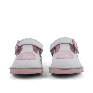 Front view of Infant Girl's T-Bar Wave Leather White