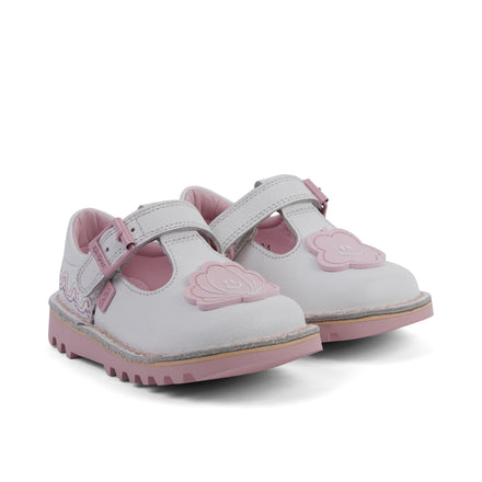 Front ¾ right of Infant Girl's T-Bar Wave Leather White