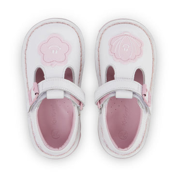 Detail view (Top view mapped) of Infant Girl's T-Bar Wave Leather White