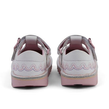 Back view of Infant Girl's T-Bar Wave Leather White