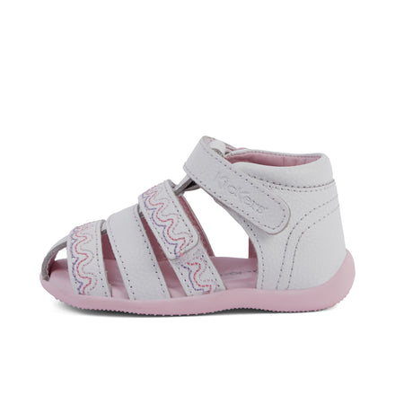 Left side view of Baby Wriggle Wave Sandals Leather White