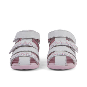 Front view of Baby Wriggle Wave Sandals Leather White