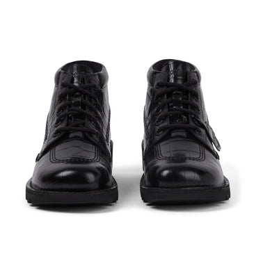 Front view of Adult Unisex Kick Hi Croc Leather Boots Black