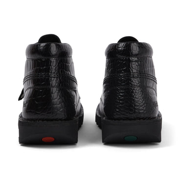 Back view of Adult Unisex Kick Hi Croc Leather Boots Black