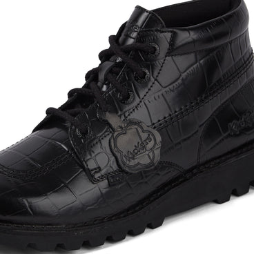 Detail view (close-up) of Adult Unisex Kick Hi Croc Leather Boots Black