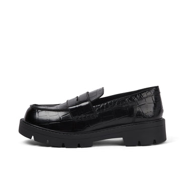 Left side view of Adult Female Kori Loafer Croc Leather Black