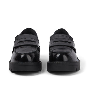 Front view of Adult Female Kori Loafer Croc Leather Black