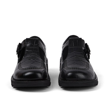 Front view of Adult Female Kick Tbar Croc Leather Black
