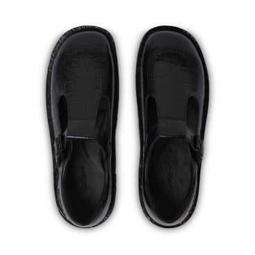 Detail view (Top view mapped) of Adult Female Kick Tbar Croc Leather Black