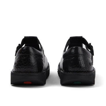 Back view of Adult Female Kick Tbar Croc Leather Black