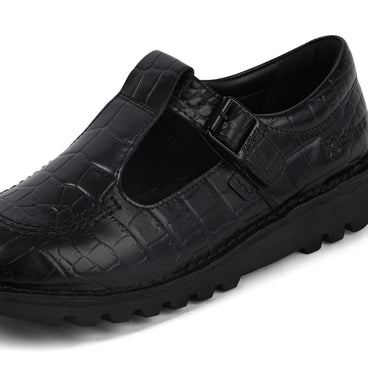 Detail view (close-up) of Adult Female Kick Tbar Croc Leather Black