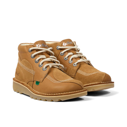 Front ¾ right of Adult Unisex Kick Hi Stitch Boots Tan