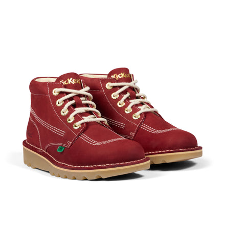 Front ¾ right of Adult Unisex Kick Hi Goldie Boots Red