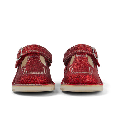 Front view of Infant Unisex Kick T-Bar Glitter Shoes Red