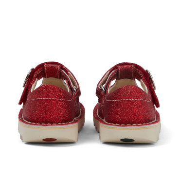 Back view of Infant Unisex Kick T-Bar Glitter Shoes Red