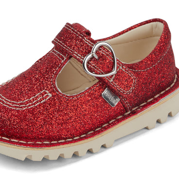 Detail view (close-up) of Infant Unisex Kick T-Bar Glitter Shoes Red