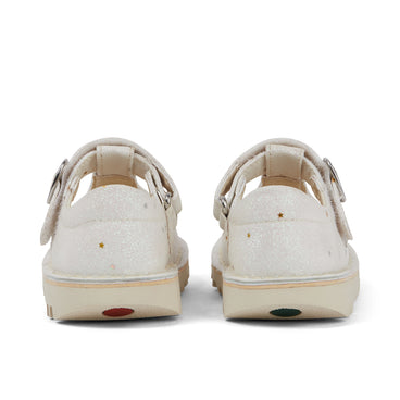 Back view of Infant Unisex Kick T-Bar Glitter Shoes White