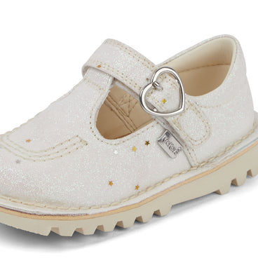 Detail view (close-up) of Infant Unisex Kick T-Bar Glitter Shoes White