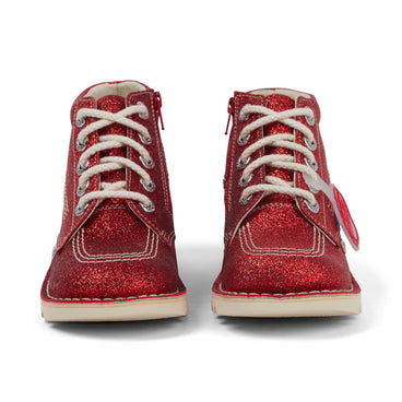 Front view of Junior Unisex Kick Hi Glitter Shoes Red