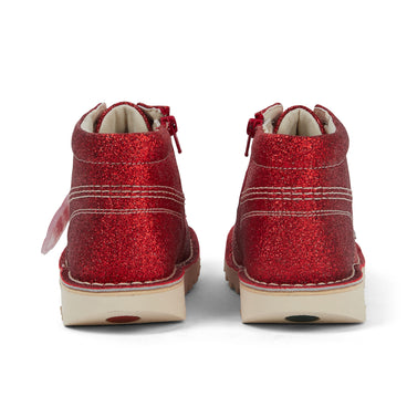Back view of Junior Unisex Kick Hi Glitter Shoes Red