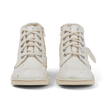 Front view of Junior Unisex Kick Hi Glitter Boots White