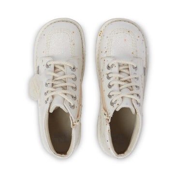 Detail view (Top view mapped) of Junior Unisex Kick Hi Glitter Boots White