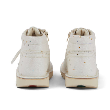 Back view of Junior Unisex Kick Hi Glitter Boots White