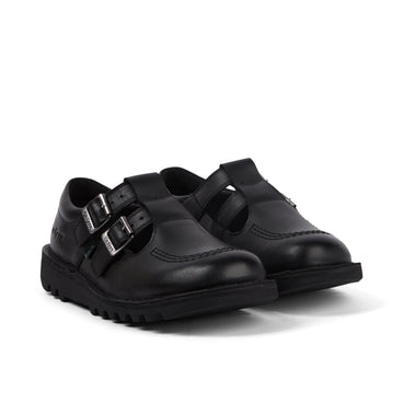 Front ¾ right of Adult Womens Kick T Double Leather Black