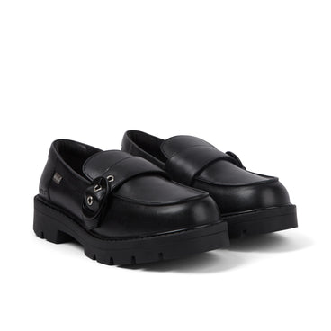 Front ¾ right of Adult Female Kori Monk Strap Leather Black
