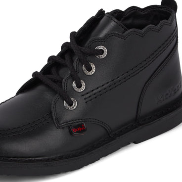 Detail view (close-up) of Junior Girls Adlar Hi Scallop Leather Boots Black