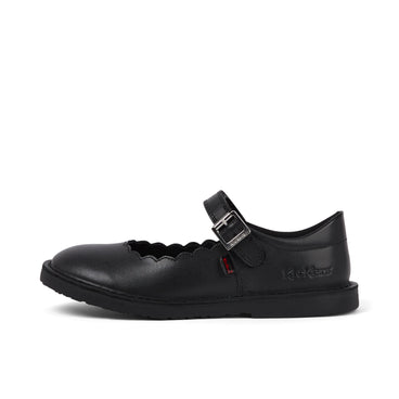 Left side view of Junior Girls Adlar MJ Scallop Leather Black