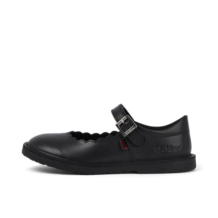 Left side view of Junior Girls Adlar MJ Scallop Leather Black