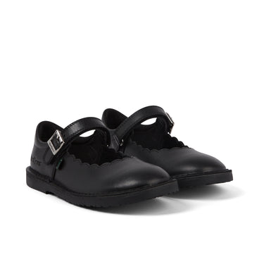 Front ¾ right of Junior Girls Adlar MJ Scallop Leather Black