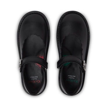 Detail view (Top view mapped) of Junior Girls Adlar MJ Scallop Leather Black