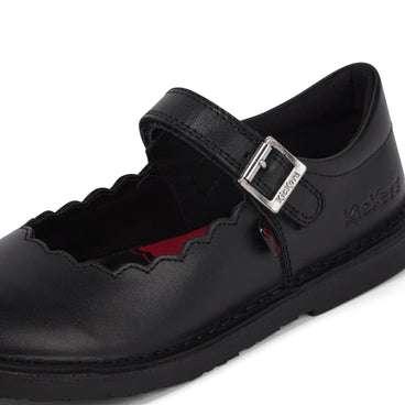 Detail view (close-up) of Junior Girls Adlar MJ Scallop Leather Black