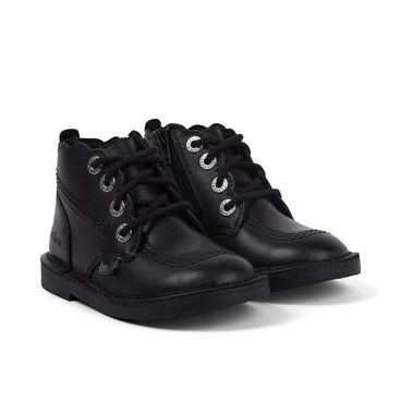 Front ¾ right of Infant Girls Adlar Hi Scallop Leather Boots Black