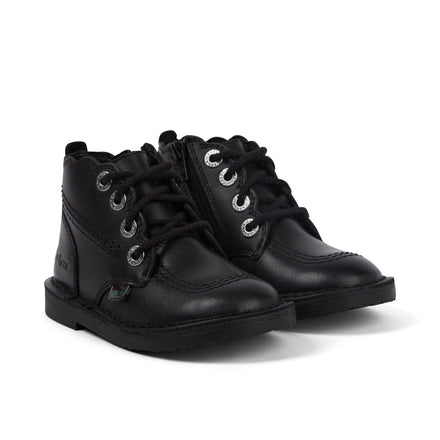 Front ¾ right of Infant Girls Adlar Hi Scallop Leather Boots Black