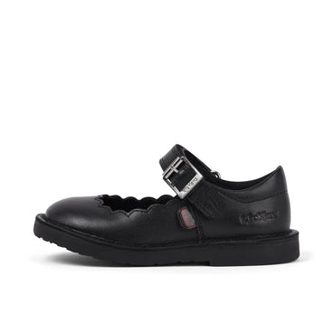 Left side view of Infant Girls Adlar MJ Scallop Leather Black