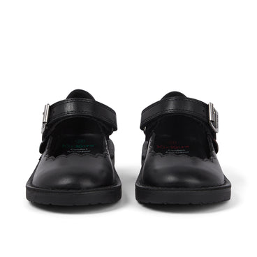 Front view of Infant Girls Adlar MJ Scallop Leather Black