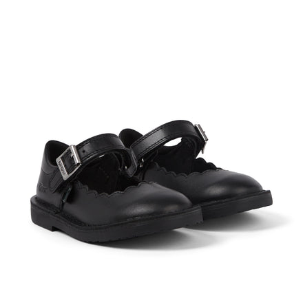 Front ¾ right of Infant Girls Adlar MJ Scallop Leather Black