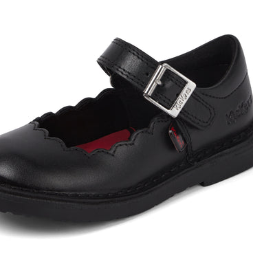 Detail view (close-up) of Infant Girls Adlar MJ Scallop Leather Black