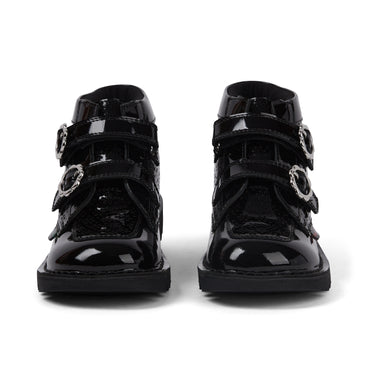 Front view of Junior Girls Kick Hi Meadow Patent Leather Boots Black