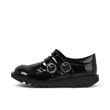 Left side view of Junior Girls Kick T-Bar Meadow Patent Leather Black