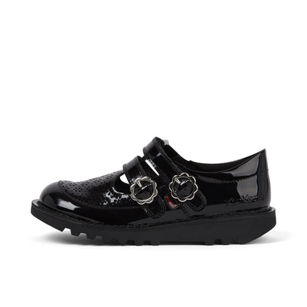 Left side view of Junior Girls Kick T-Bar Meadow Patent Leather Black