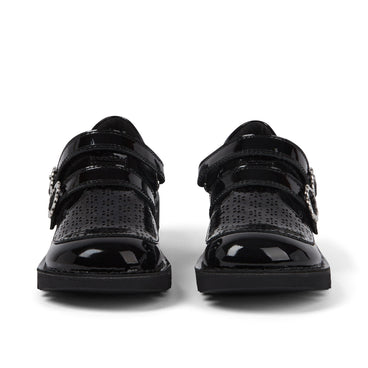Front view of Junior Girls Kick T-Bar Meadow Patent Leather Black