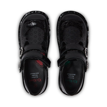 Detail view (Top view mapped) of Junior Girls Kick T-Bar Meadow Patent Leather Black