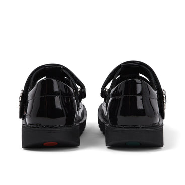 Back view of Junior Girls Kick T-Bar Meadow Patent Leather Black