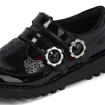 Detail view (close-up) of Junior Girls Kick T-Bar Meadow Patent Leather Black